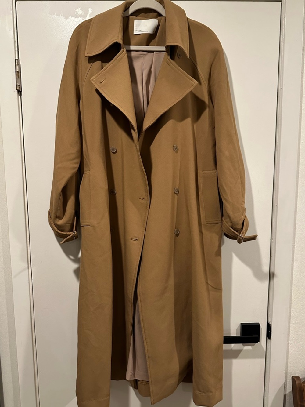 OAK + FORT Oversized Double-Breasted Trench Coat in Camel